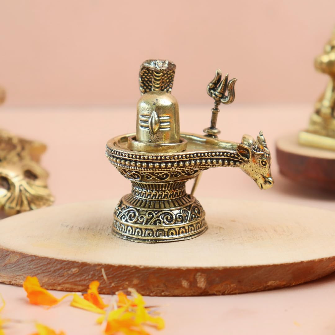 Spiritual Living Fine Craft Brass Shivling with Nandi – 2.5 Inch Religious Idol for Home Puja