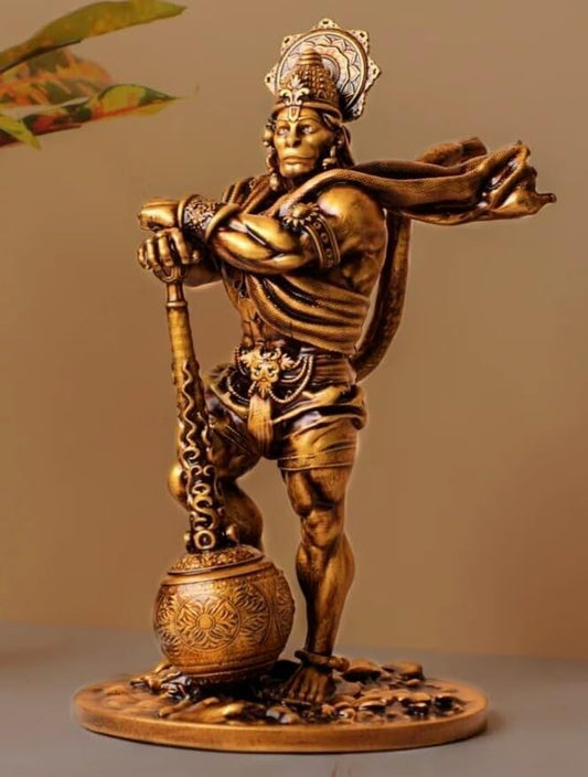 Bahubali Hanuman Idol Statue | Bajrang Bali Murti Showpiece | Gold Antique.