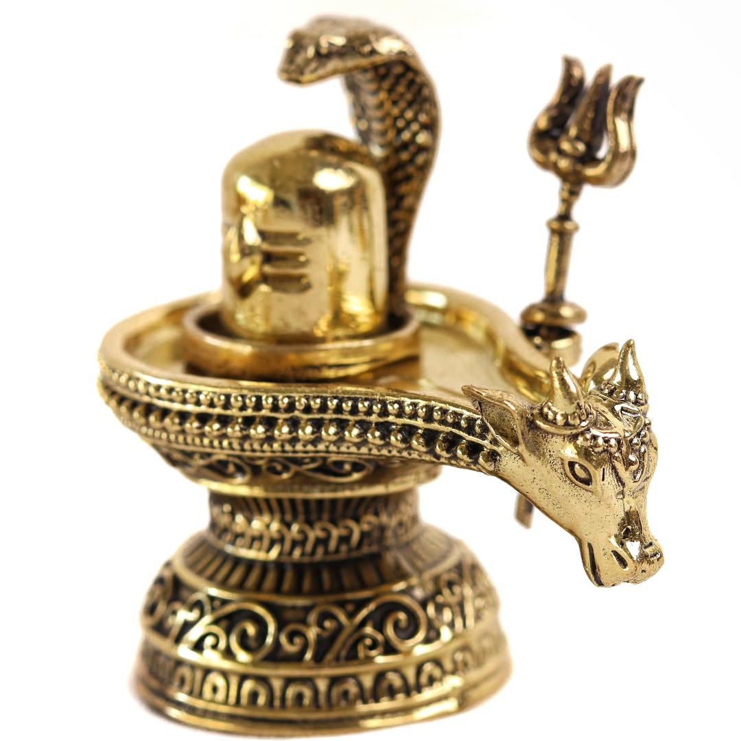 Spiritual Living Fine Craft Brass Shivling with Nandi – 2.5 Inch Religious Idol for Home Puja