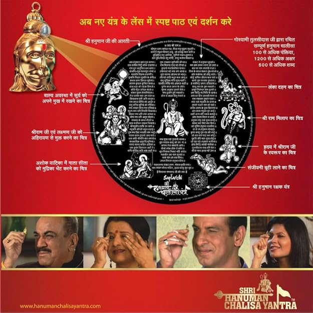 Shri Hanuman Chalisa Yantra Pendant | Gold-Plated with Nano-Inscribed Hanuman Chalisa & 8 Avatars