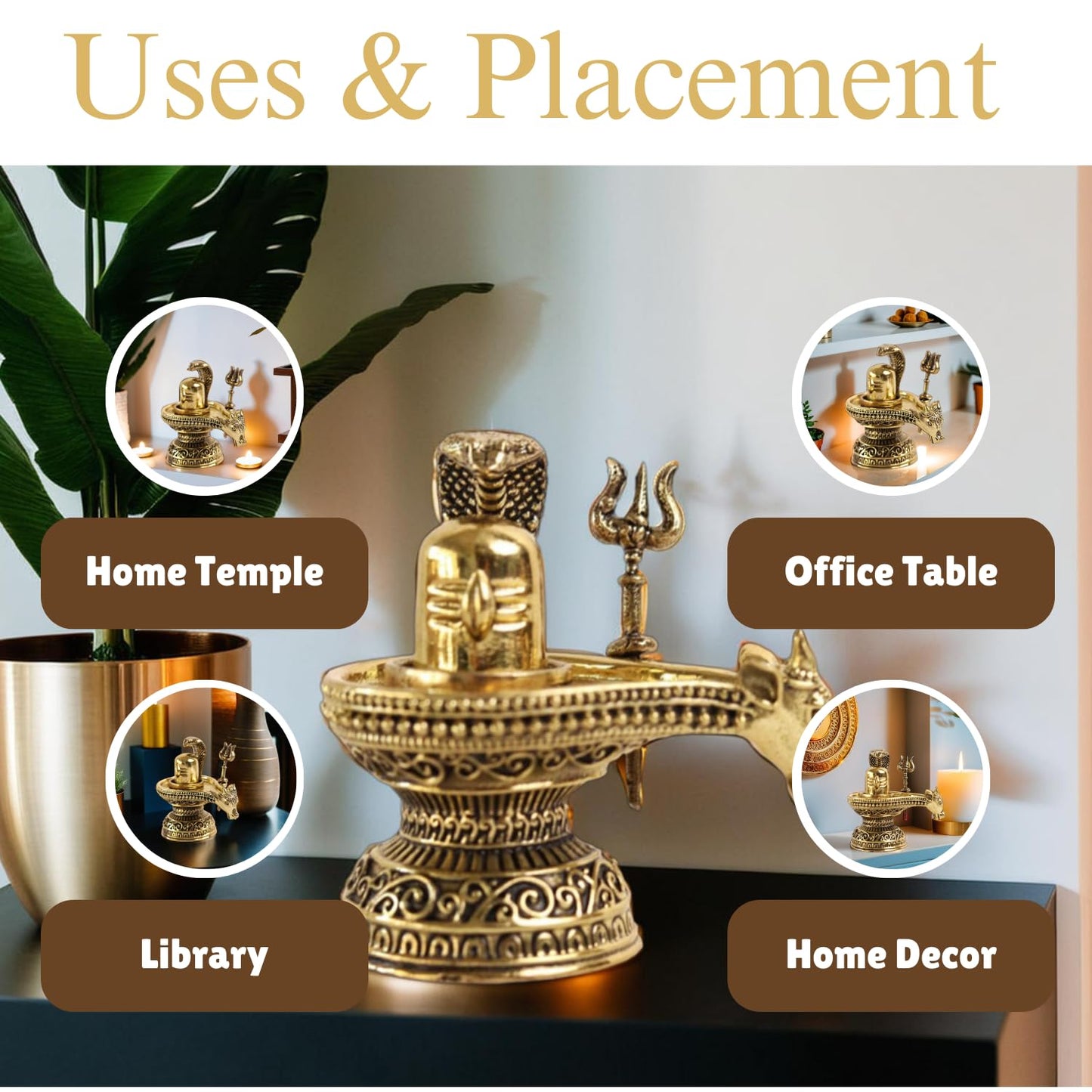 Spiritual Living Fine Craft Brass Shivling with Nandi – 2.5 Inch Religious Idol for Home Puja