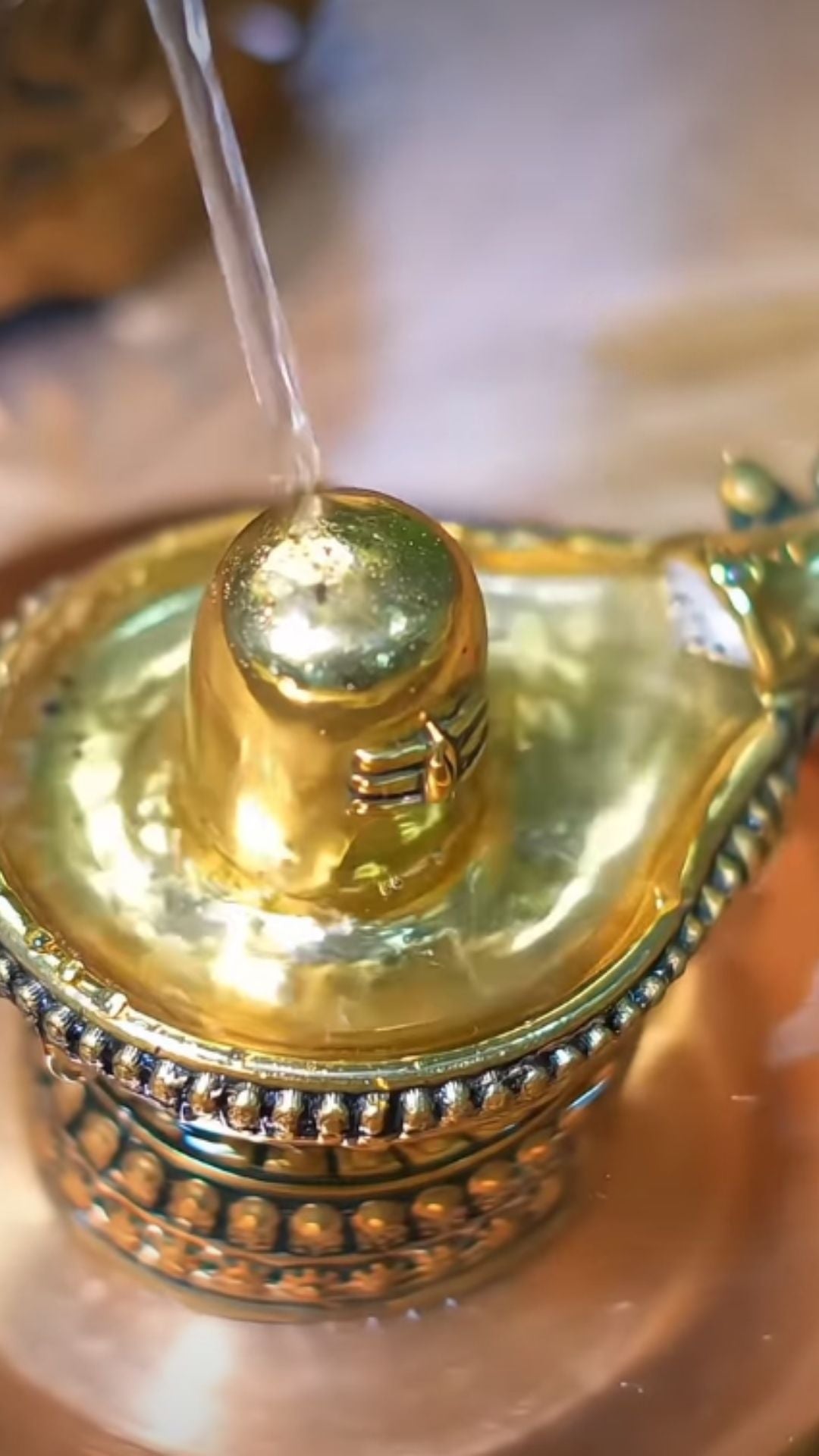 Handcrafted  Pure golden & Silver Nandhi Abhishekam Urli Water Fountain with Shivling